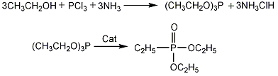 Diethyl ethylphosphonate isprepared by reaction of ethanol, methyl red, solvent and ammonia.